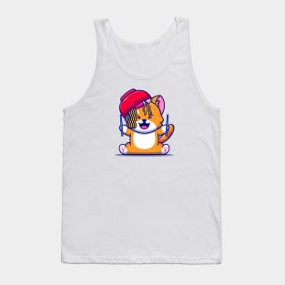 Cute Cat With Ramen Noodle Bowl And Chopstick Cartoon Tank Top